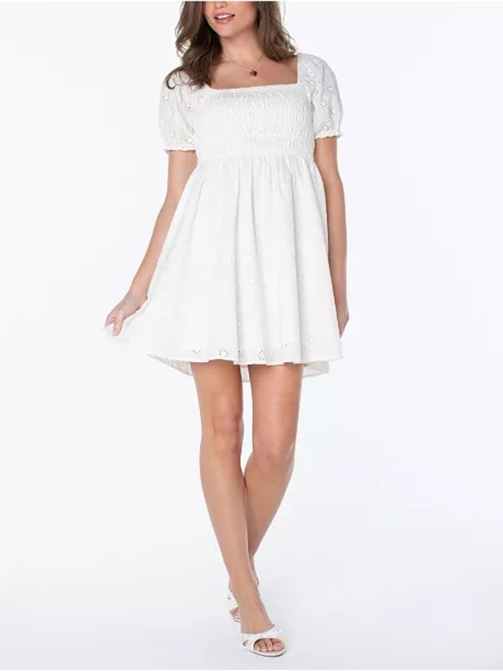 Old Navy White Eyelet Smocked Square-Neck Mini Dress